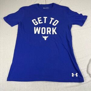 Under Armour Project Rock GET TO WORK Royal Blue T Shirt Mens SM Loose Heatgear